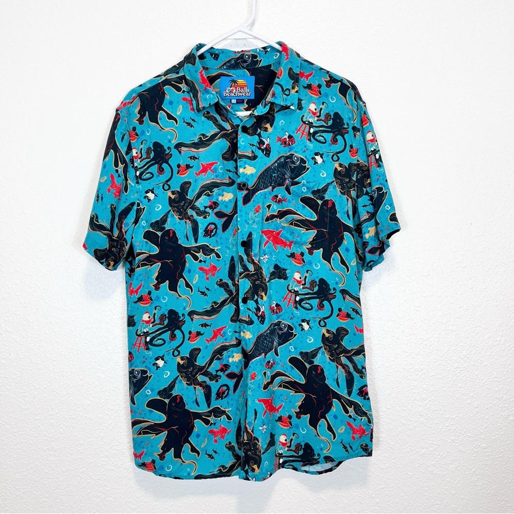Balls Beachwear Short Sleeve Button Up Shirt Resort Dive School Multicolor L